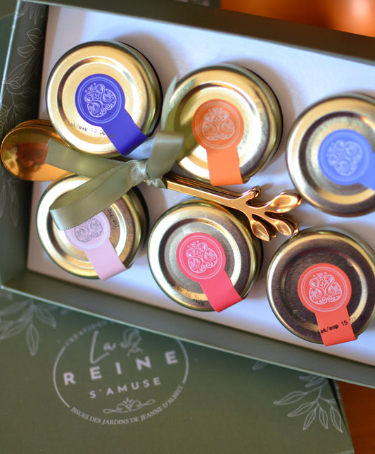Coffret miniatures confitures et petites cuillères de dégustation - collection printemps-été