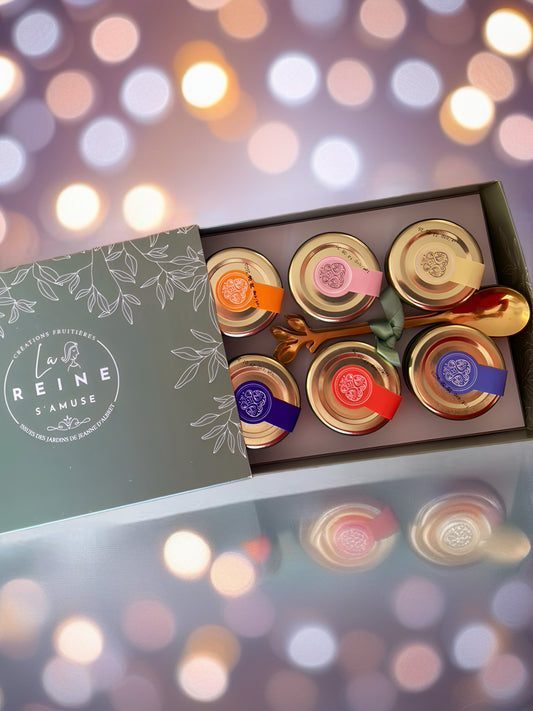 Coffret cadeau 6 miniatures confitures et petites cuillères de dégustation